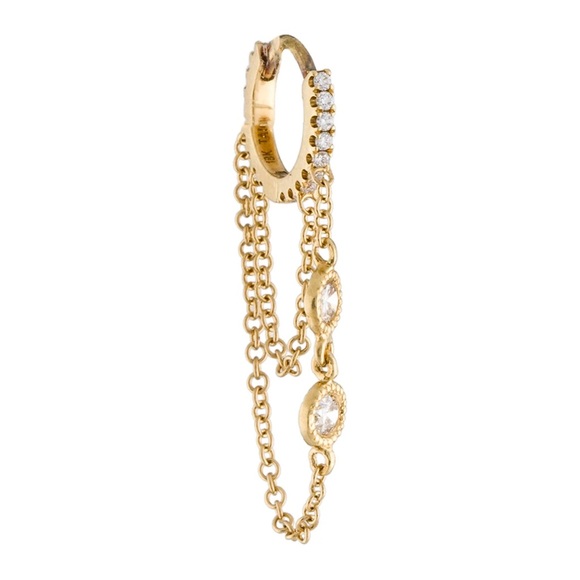 Maria Tash Eternity Hoop 18K Diamond Double Chain Single Yellow Gold Huggie - Picture 1 of 7